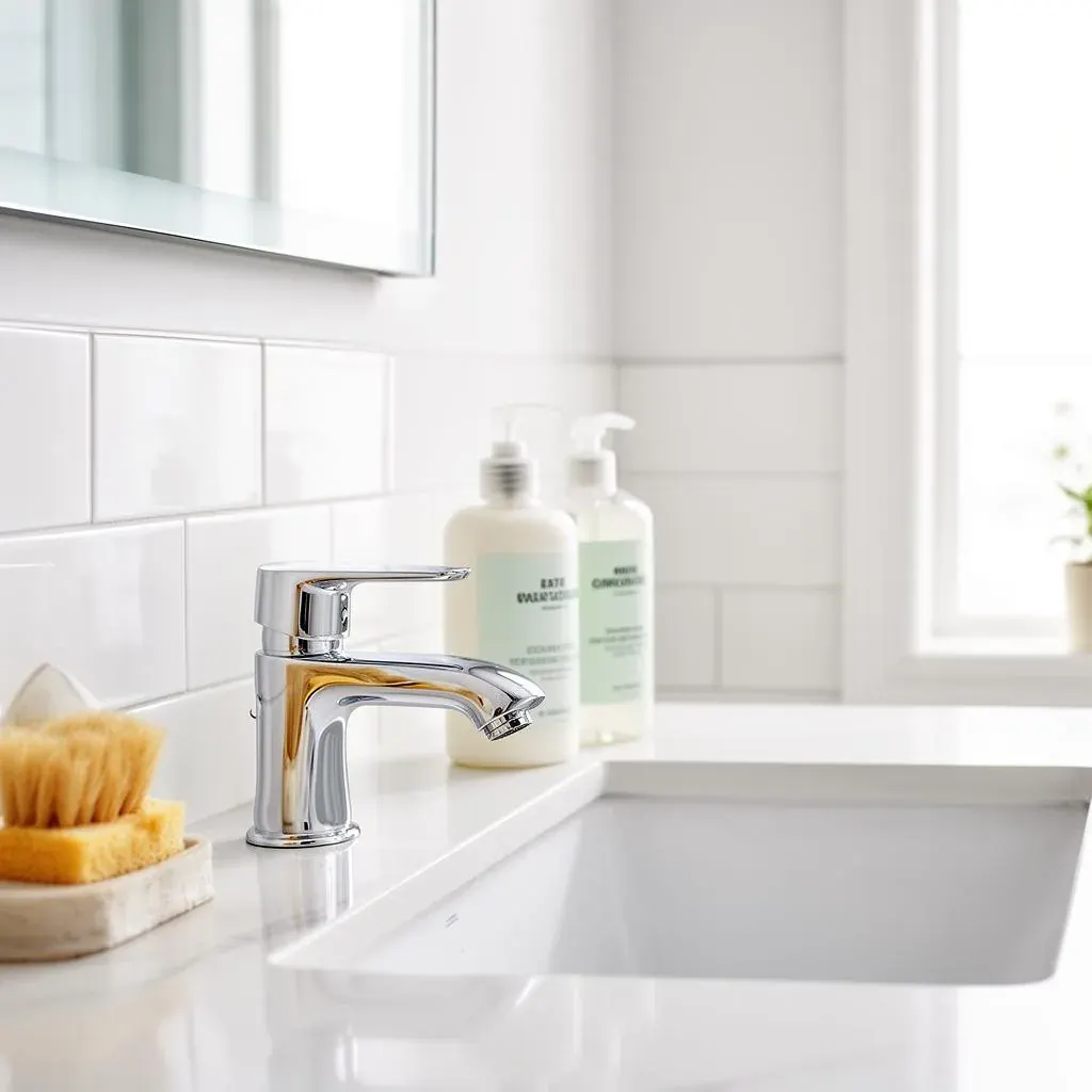 Clean modern bathroom with a chrome faucet
