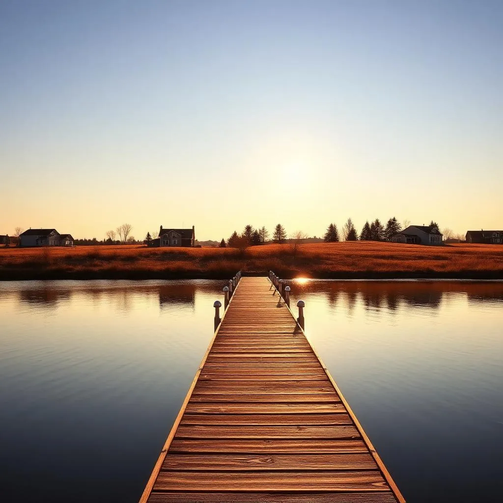 A prairie lake at golden hour