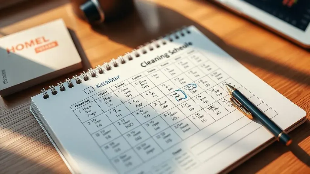 Cleaning schedule calendar on a desk