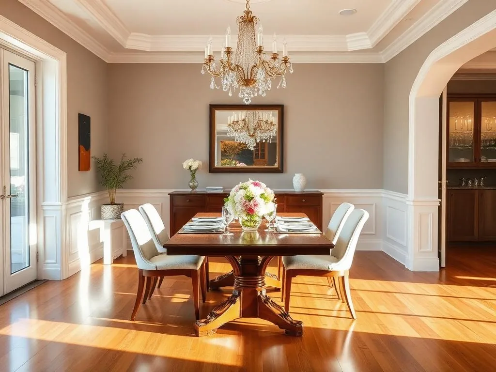 Dining room with a chandelier over the table